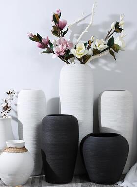 现厅代约北组欧落地黑白色大花PDN瓶客插花新中简式陶罐合样板房