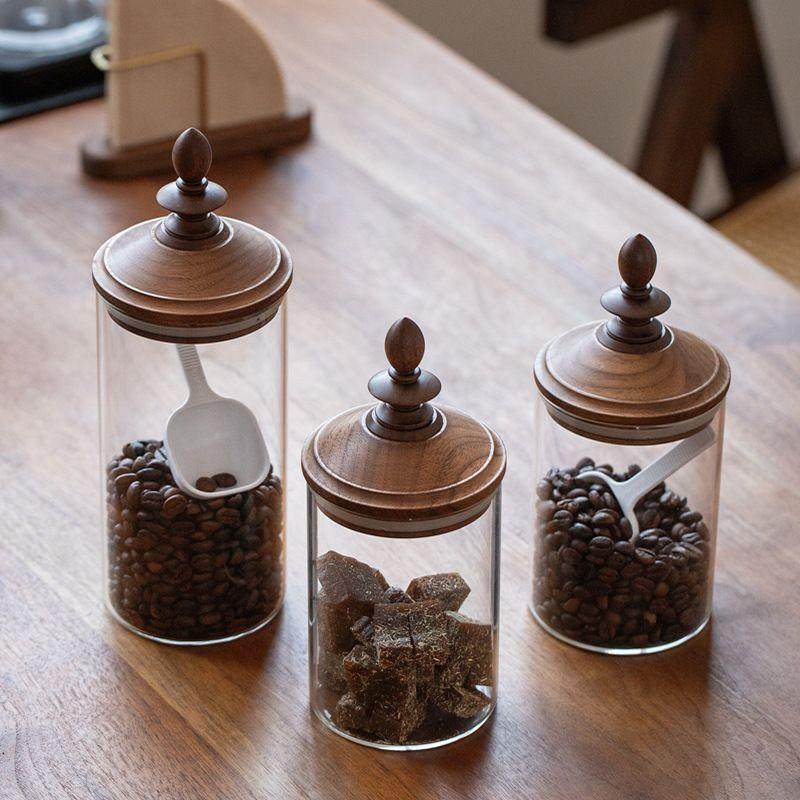 黑罐胡复古用密封玻璃咖啡豆茶叶储存罐家简约907高颜桃值玻璃罐