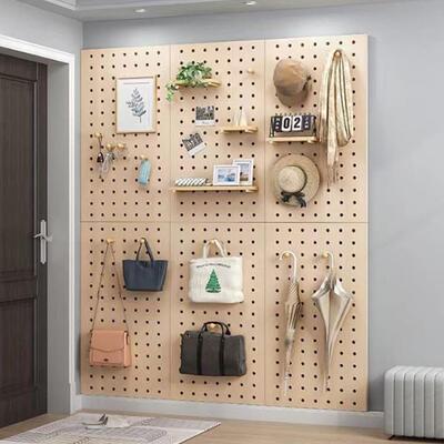 实木洞洞板定墙墙上置物架木质收纳壁可挂入户11115玄关示架书展