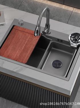 房304不锈钢大单槽家用3纳.0M台上厨台下洗6405/654菜池网红灰色