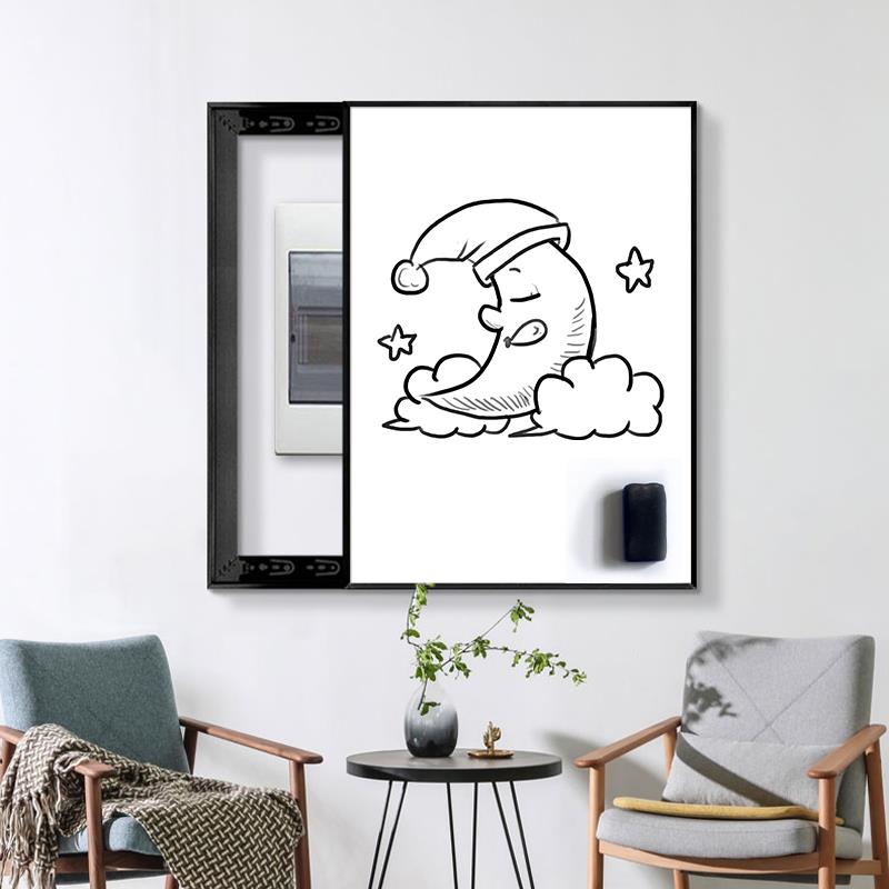 磁性白电板表箱装饰画 免画202FDY7015新款打孔网留红言板挂画 画