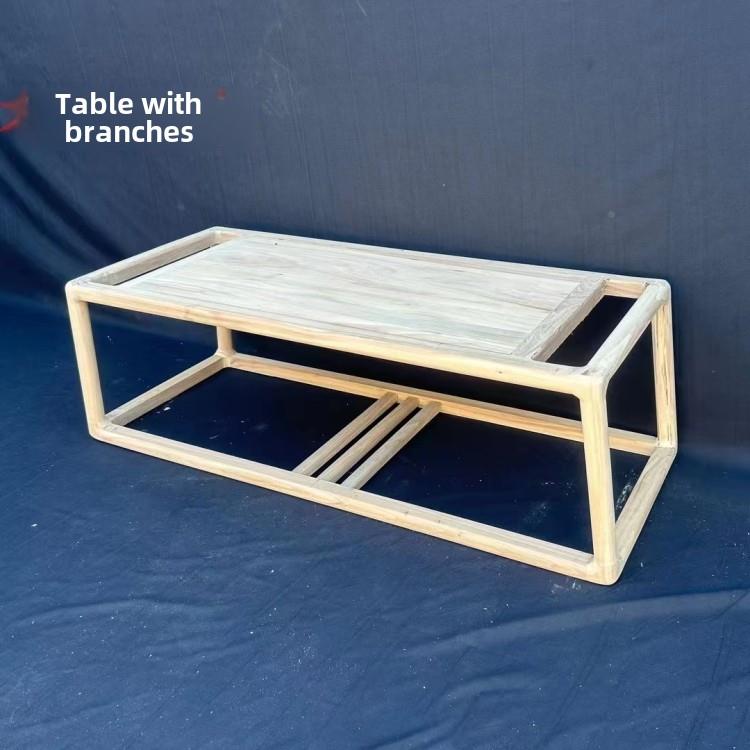 新中国风榻榻桌老榆树白茶几矮桌康桌新中式榻咖啡桌胚原木地白板