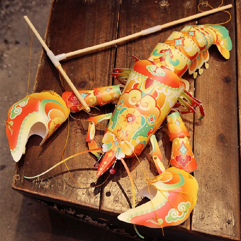 发光手木偶提ZMX宫灯笼 国潮中风复风DI古Y手工国艺品大虾花灯