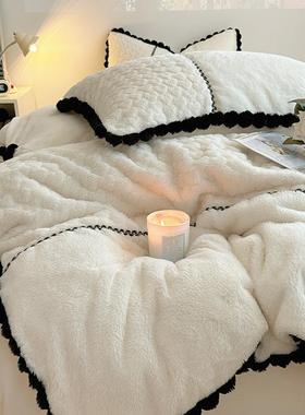 GBW法白色牛奶兔兔绒四绒件套公主风式双面毛绒被珊瑚套床单冬季