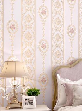 3D田园欧洲壁24625纸非不干胶家庭卧室房间花立体雕无纺浮粉红色