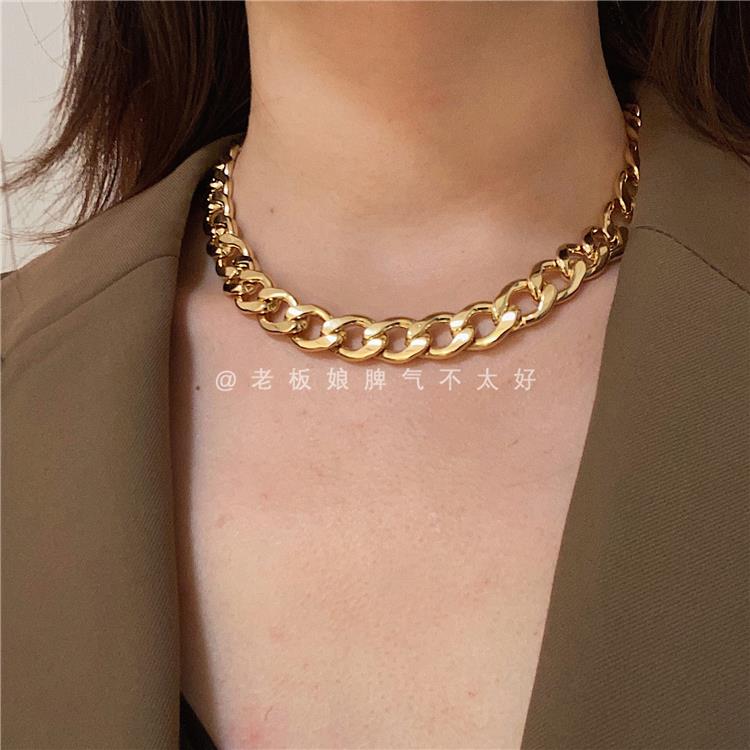 姜云升同款！欧美款街拍时X6478髦粗链条I博NS属主同网红金风项链
