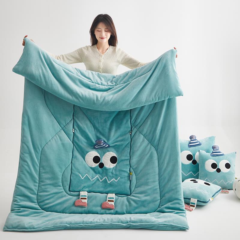 爱TGW加厚抱双面牛奶绒两用枕可子办公室午休枕头被车载靠垫被腰