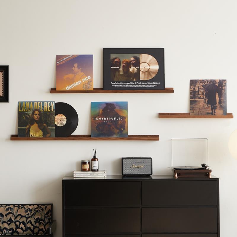 墙上置物架实木挂黑ms-cp001胶唱片架上壁墙展示架墙墙面字隔板壁