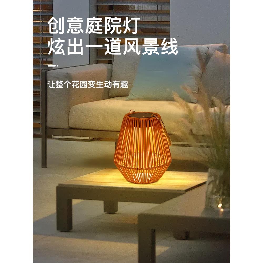 阳能藤条竹002编灯装笼手提吊复灯户外庭院修新中式古太花园装饰