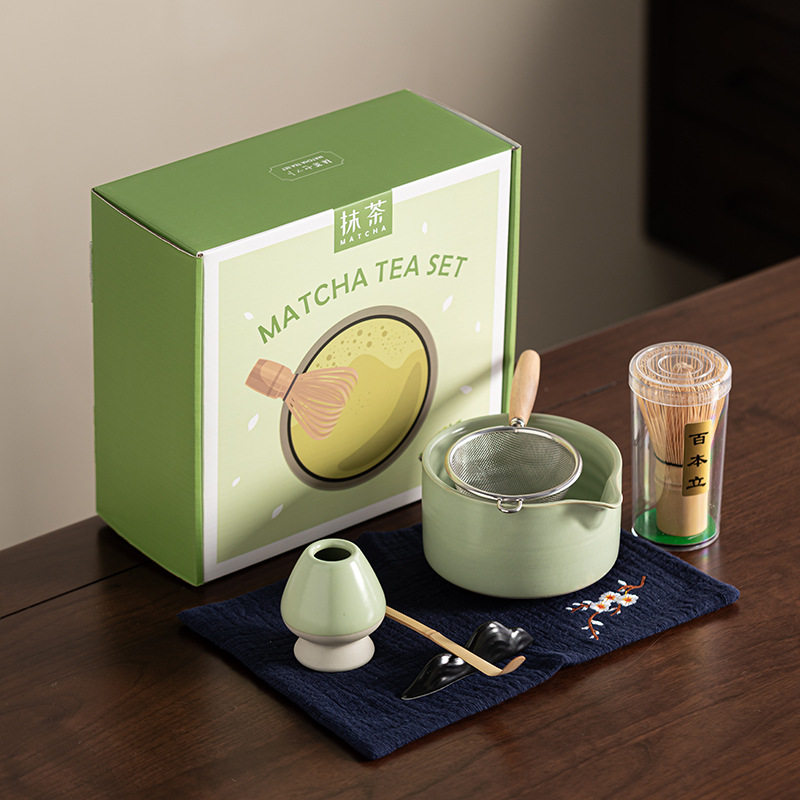 亚光七件套陶瓷点茶工具跨境抹茶碗茶具尖嘴茶筅立套装百本立新品