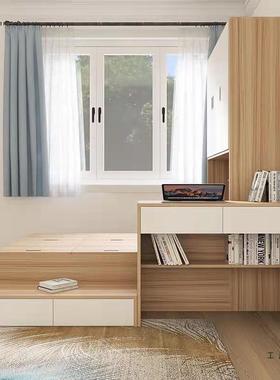 现代简约单人床小一户型榻榻米床书桌体儿童床柜合功LFM能组储多
