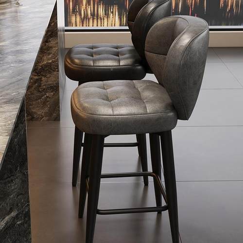 轻奢吧台椅台家用铁艺旋转231前酒吧椅设脚计师岛台椅靠背款吧台