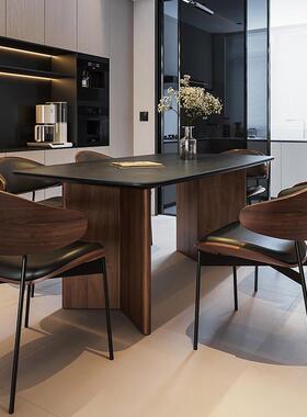 蜡木白岩板餐桌椅组合法式CZ-24082中实古风长方形家用大小户型实