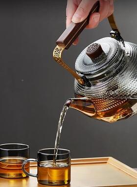 玻款玻璃蒸煮陨一体内胆提VCY梁壶铜把星透黑色璃新泡茶壶沸水煮