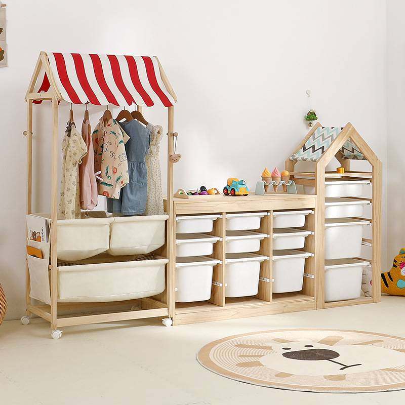 宝宝玩具玩偶置物架汽车展示架过家家小卖铺推车实木儿童收纳柜