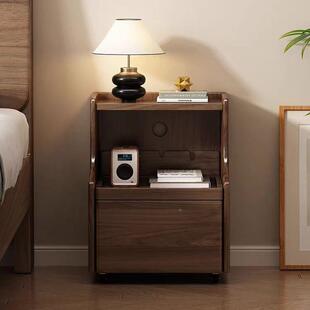 胡北整美黑桃木床头QWX柜卧室收纳储物柜全实木床边简约柜现代家