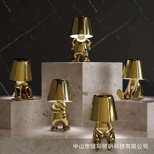工厂小金a人金色兄28490弟台灯装e饰摆件小夜灯thinklrmp思考者灯