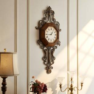 实F97MT7JS木复古美式挂钟时创意厅钟表铁艺静音客欧个性时式尚家
