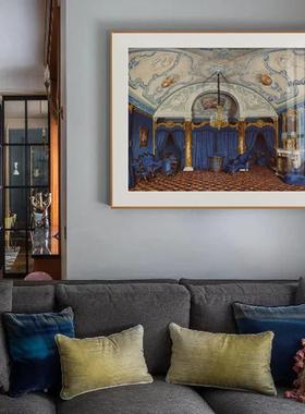 欧式复古宫装饰画法式风PSZ餐厅玄冬关殿美式壁画厅蓝色宫客建筑