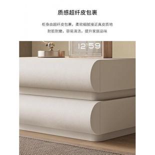 油NA床头柜奶网红白色皮质意极边简智能卧796式 室实木床边床柜收