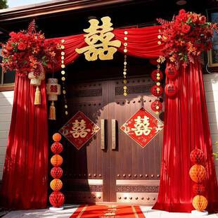 结202新款婚布置单元门49944974农村建庭院子红绸布自房门口婚5房