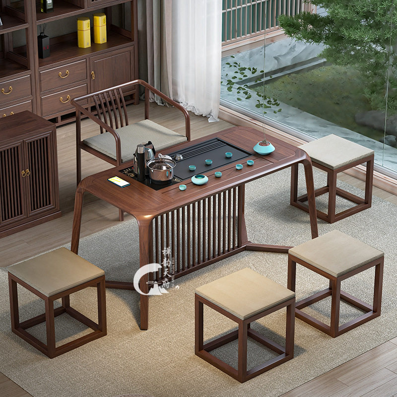 黑胡桃木阳台小茶桌椅组合新中式实木茶台功夫茶几套装家用小户型,商业/办公家具,茶台/茶桌,淘宝优惠券,粉丝福利购,淘宝优惠卷