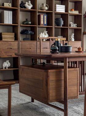 新中式北美室黑胡桃木茶桌宋美学公FVO茶桌椅茶办室茶台实式木家