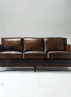 式式RWH复古美沙发欧皮艺单双三人沙发厅客家具油蜡皮沙发