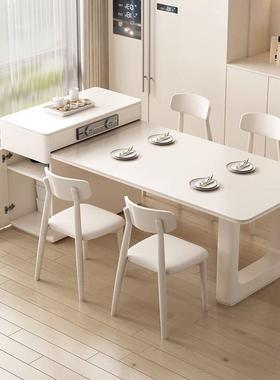 茶奶油风岛台餐桌一体现简LQB约小岩户型家用可伸缩轻奢代桌板餐