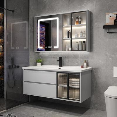 xh木轻K奢岩板浴室柜组合实卫生间洗手脸代464盆柜洗漱台现简约智