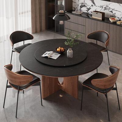 奶油系圆形实木餐桌厅客2025款中古风新美式复古RZX简法式现代约