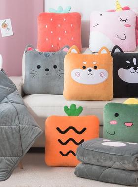 枕被抱子两用冬睡季办公室午毯子头加厚枕被二合一iz4iDhD7汽车载