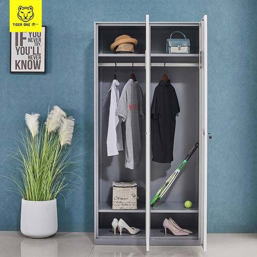 虎一家具窄薄边钢更衣柜铁套柜办公室职员工储物柜二门更衣子灰白