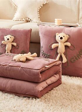 枕头加厚后绒排汽车车用珊瑚被抱枕子两用二ltao1017合多功能毯一