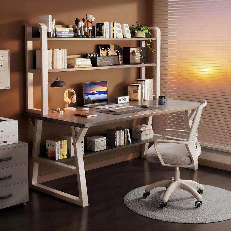 实木电习竞AL脑桌书桌书架一生体办公桌卧室双人电桌简约家用学学