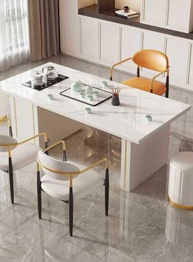 阳NMU台茶轻奢岩板合茶桌椅组一桌厅五椅几办公室家用客现代简约