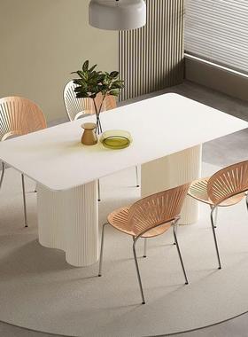 油风轻奢岩板餐奶椅组HPD合家用小户现代简约型纯白长方桌形吃饭