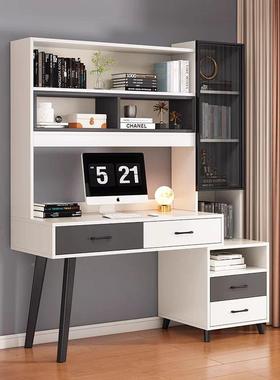 式轻奢实木书桌架书一体台式电脑桌家用书卧柜室学习UPN写意字办