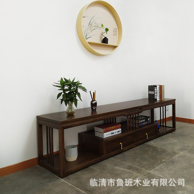 鲁班一木新中式禅意实木电视柜客厅落地柜现代简约储物柜家具