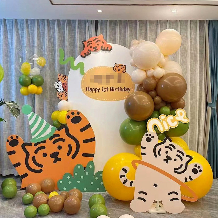 中式虎宝宝周岁抓周气球KT背景板