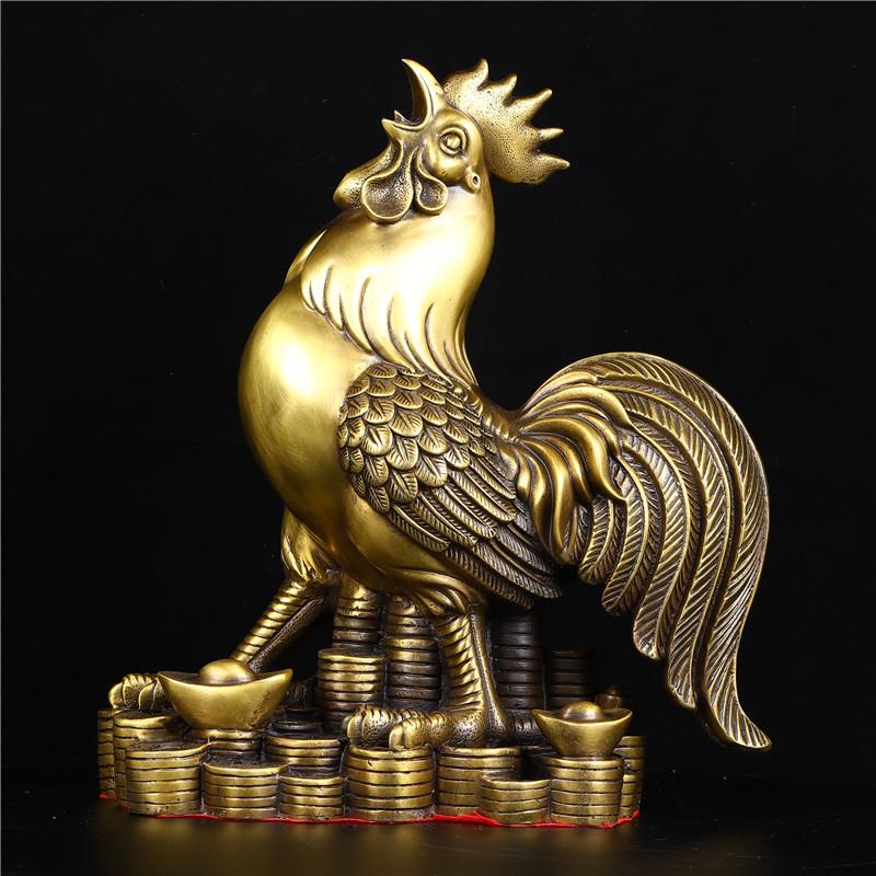 纯铜鸡摆件大小号公鸡母鸡十二生肖金钱鸡元宝鸡吉祥物家居装饰品