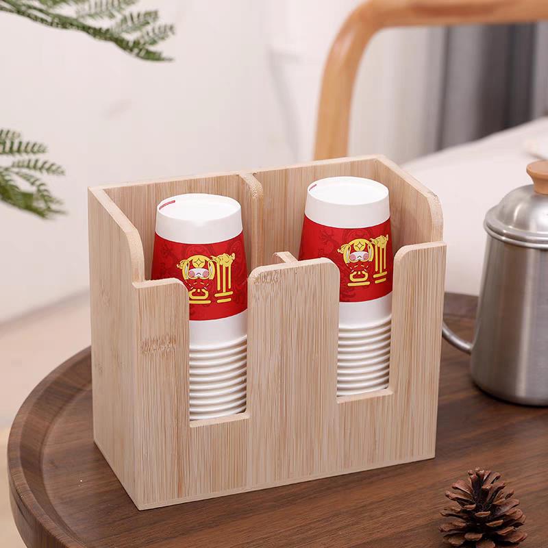 原木质奶茶咖啡店一次性纸杯架取杯器分杯架杯盖吸管收纳盒置物架