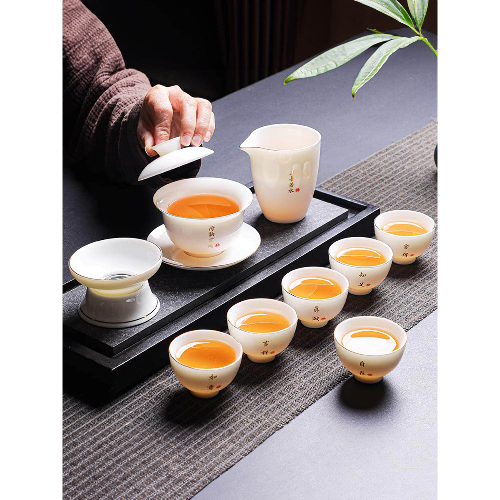 景德镇汝窑羊脂玉茶具套装档轻奢功夫陶德化白瓷家用功夫小套用品