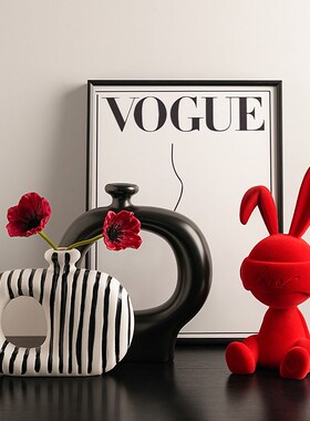 高级感生日礼物女植绒红色兔子坐姿摆件创意现代轻奢客厅入户玄关