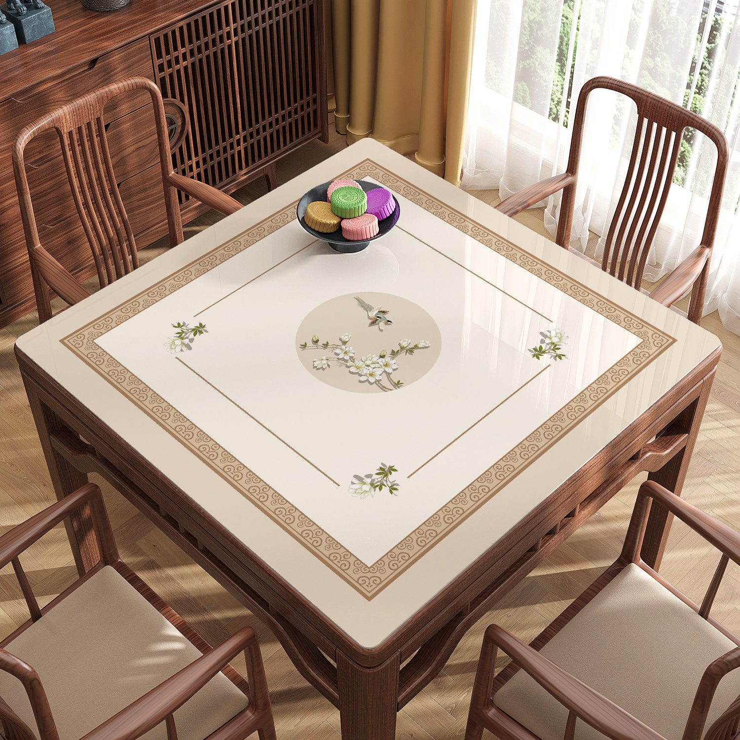 新中式方桌垫软玻璃防水防油防烫免洗餐桌垫正方形家用桌面保护垫,居家布艺,桌布,淘宝优惠券,粉丝福利购,淘宝优惠卷