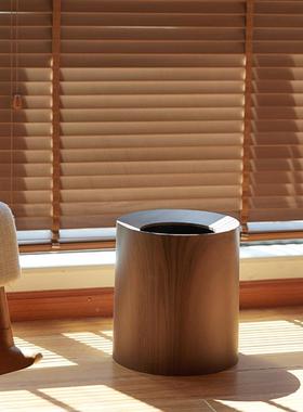 客双层日式仿木纹垃卧圾桶AUD简约家用大号复古酒厅纸店室压圈创