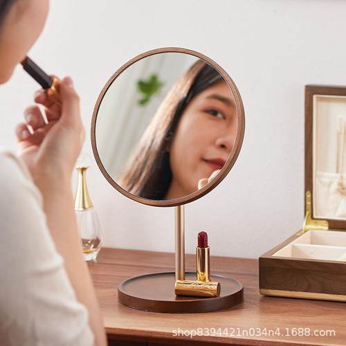 高清化妆镜台木式梳镜网红YVW实可妆旋转店卫生间美妆镜加log酒o