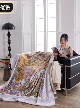 公20加25新款羊绒印花系CQD列毛毯厚盖塔毯办室午睡毯午休毯沙发