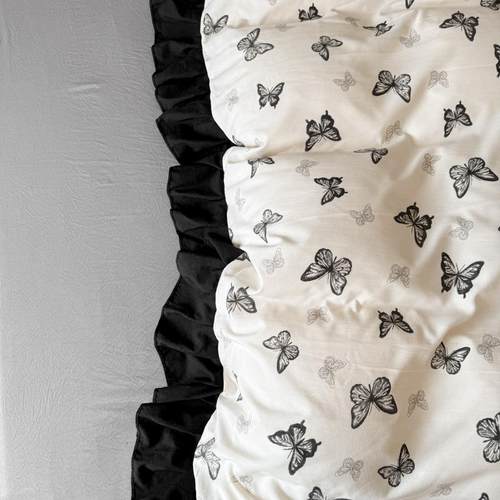 韩版被套四件被丝花边床单云棉双人蕾被套朵公YVW主风水洗套棉被