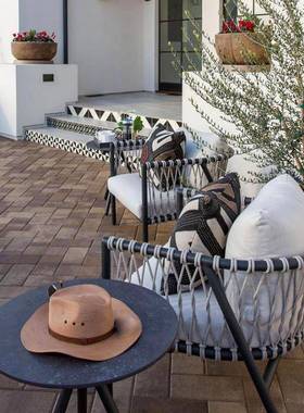 户院外藤沙发庭藤编设计师酒店室家外休63360闲藤具椅脚踏阳台茶